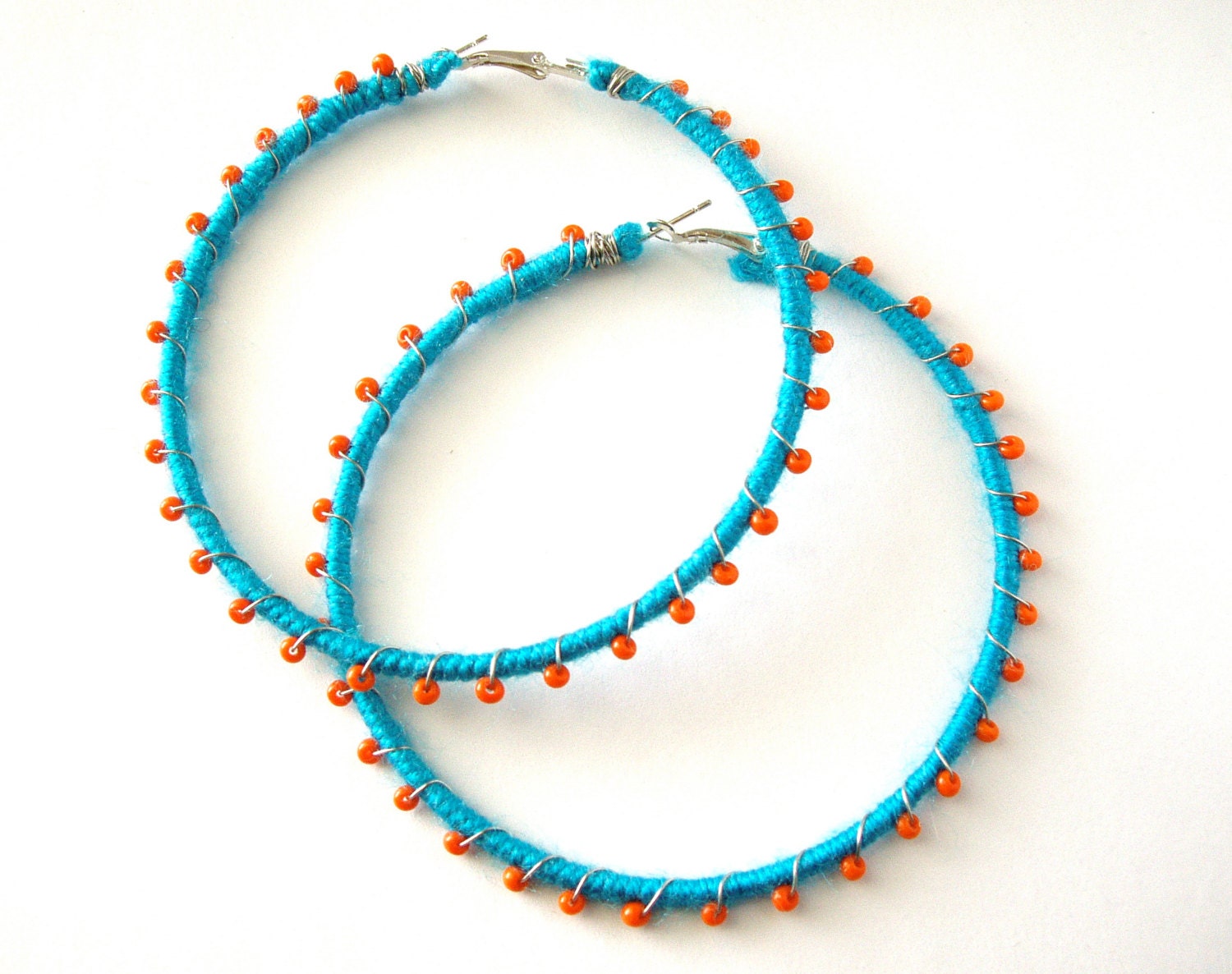 Devi Hoops - Aqua and Orange - LaNomRahDesigns Devi Hoops - Aqua and Orange - LaNomRahDesigns