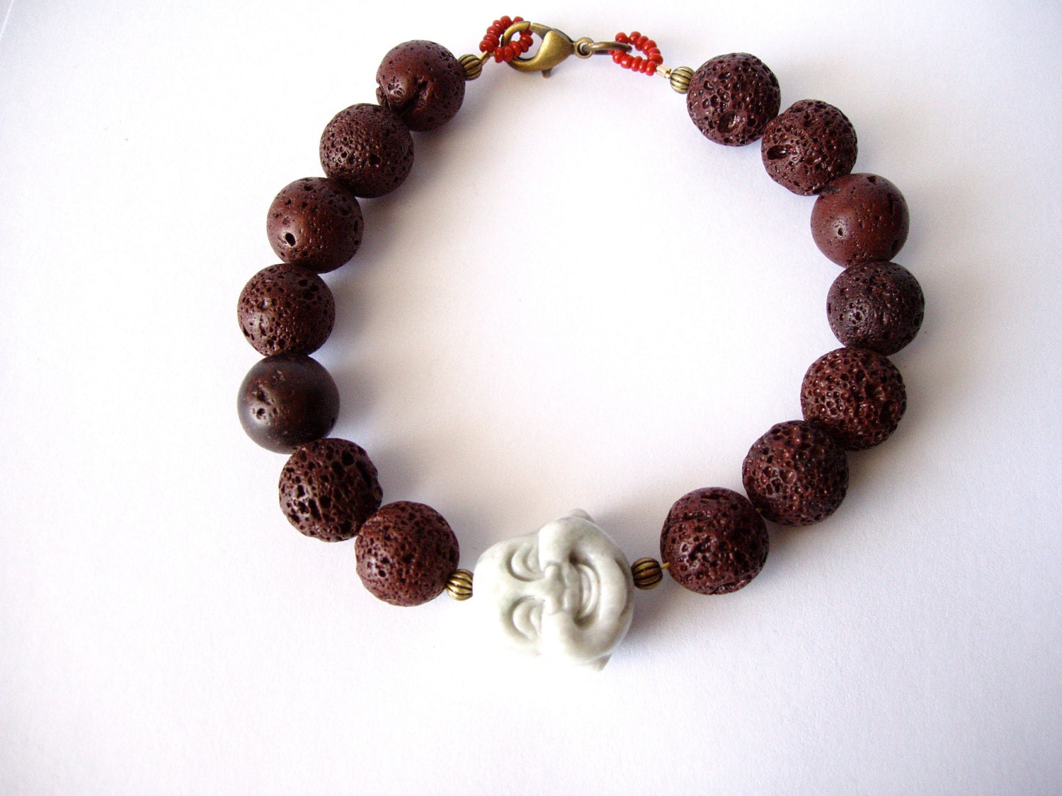Unisex Lavastone and Jade Happy Buddha Yoga Meditation Charm Bracelet