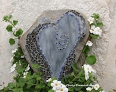 Smoky Gray  Heart -Mosaic on Rock  / Garden Stone
