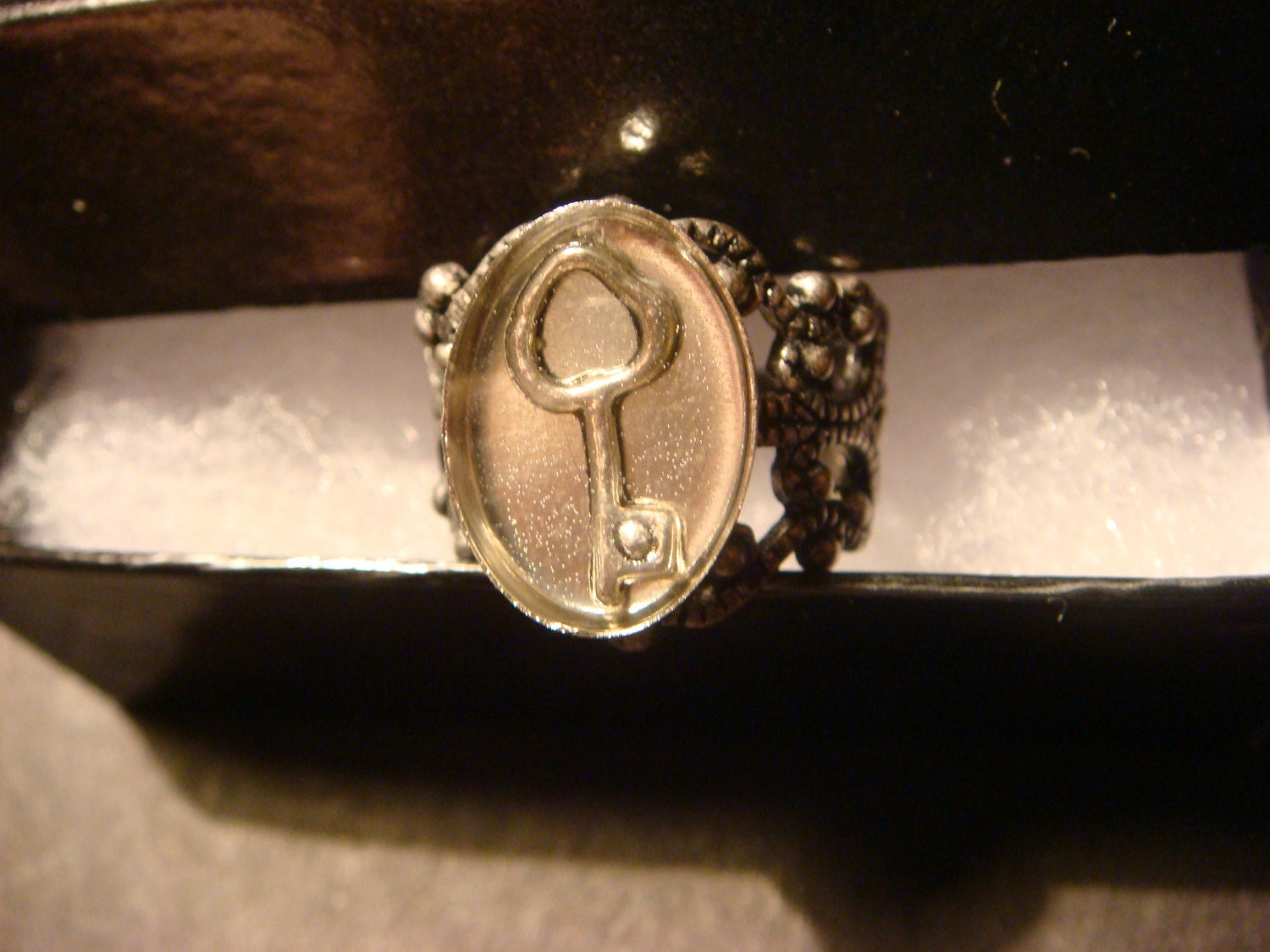 Steampunk Ring with Tiny Key in Antique Silver (997)