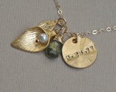Personalized Initial Birthstone Necklace, GOLD Calla Lily Jewelry, Date Disc, Wedding Jewelry, Monogram Flower Necklace, Mothers Jewelry
