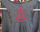 Monogrammed Racerback tank top anchor initials Coral, Black, or Navy Stripe