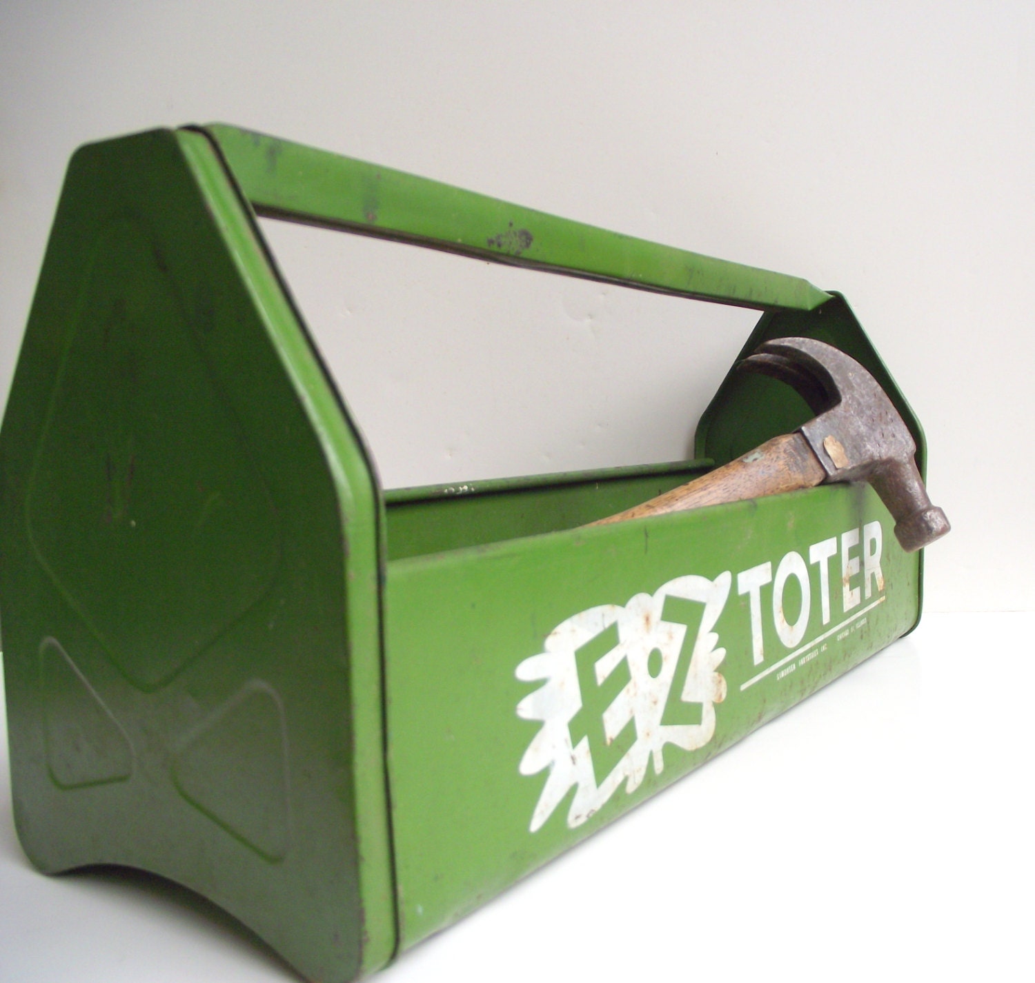 EZ Toter Industrial Metal Tool Carrier Vintage Caddy Green Carry All
