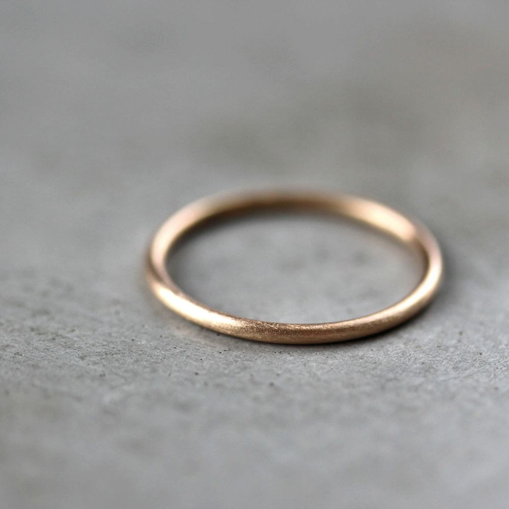 Women's Slim Gold Wedding Band, Skinny Round Recycled 14k Yellow Gold Ring Brushed Gold Wedding Ring or Stacking - Ready to Ship in Size 6