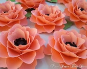 Handmade Paper Flowers - Elizabeth Rose - Salmon and Black - Weddings - Party Favors - Made to Order - morepaperthanshoes