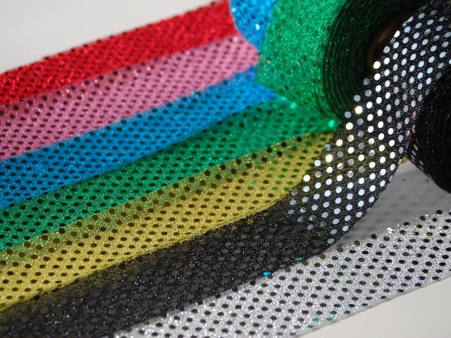 2 YDs x 2" Spangle Affixed Semi Transparent FLOWY Metalic Fabric Ribbon (7 Colors)