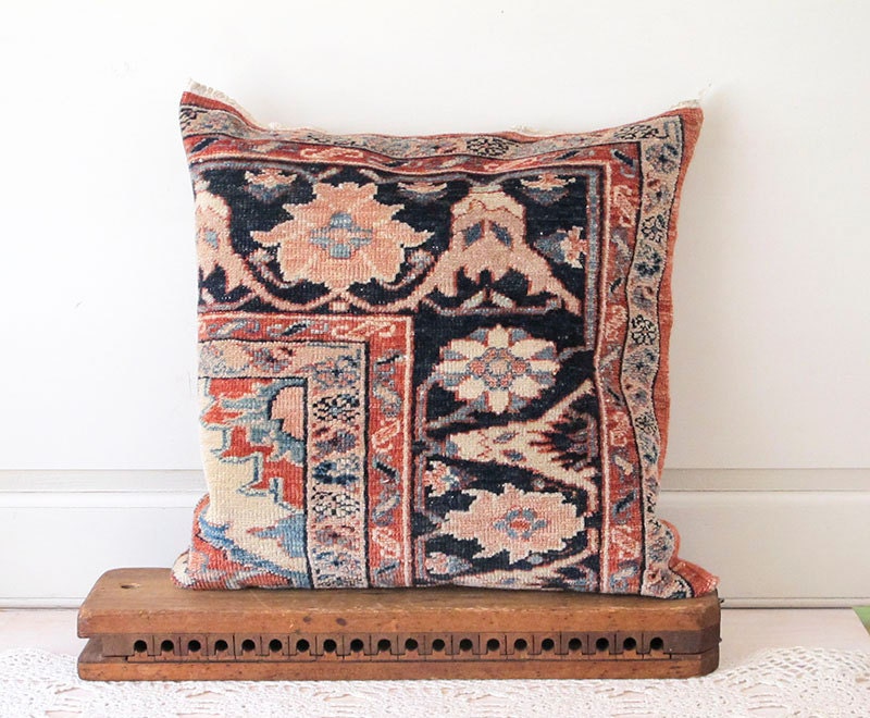 Oriental Carpet Pillow, Peach and Navy No. 3