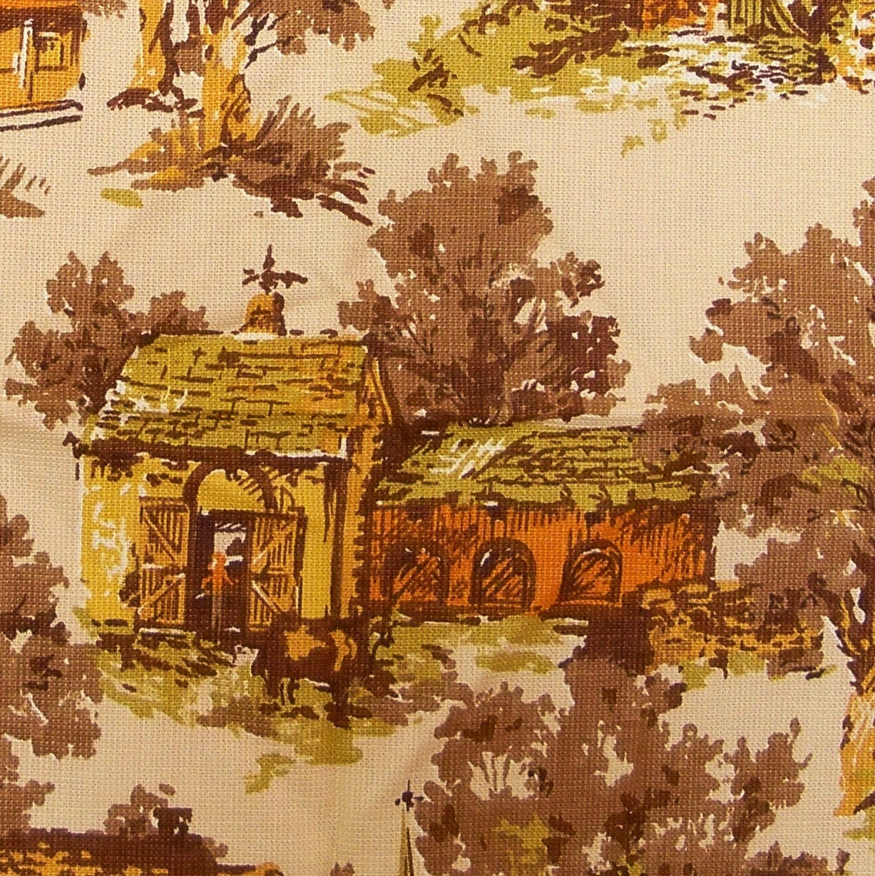SALE Vintage Waverly Fabric 1960s Colonial Village 2 pieces Upholstery Cotton