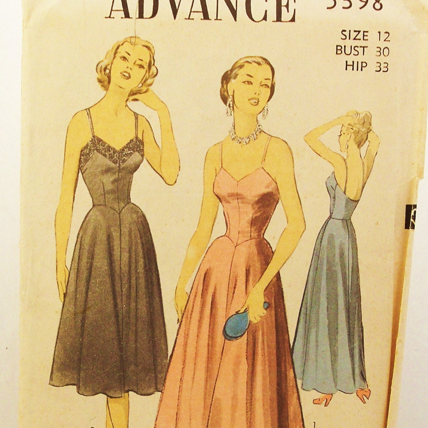 Vintage 1950s Slip Pattern Uncut Advance 5398 Size 12 Bust 30