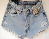 DENVER womens Reconstructed vintage high waisted distressed and studded levis shorts