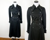 70s Vintage Black Maxi Trench Coat (XS)
