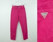 80s Vintage Hot Pink GUESS High Waist Tapered Jeans (S, 28)