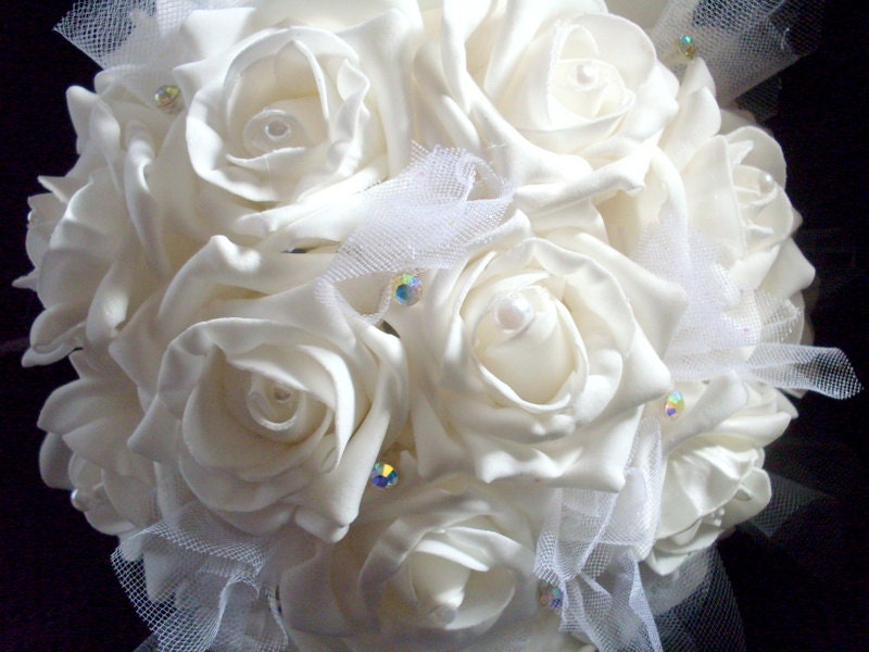 White Rose Wedding Bouquet, , Real touch flowers