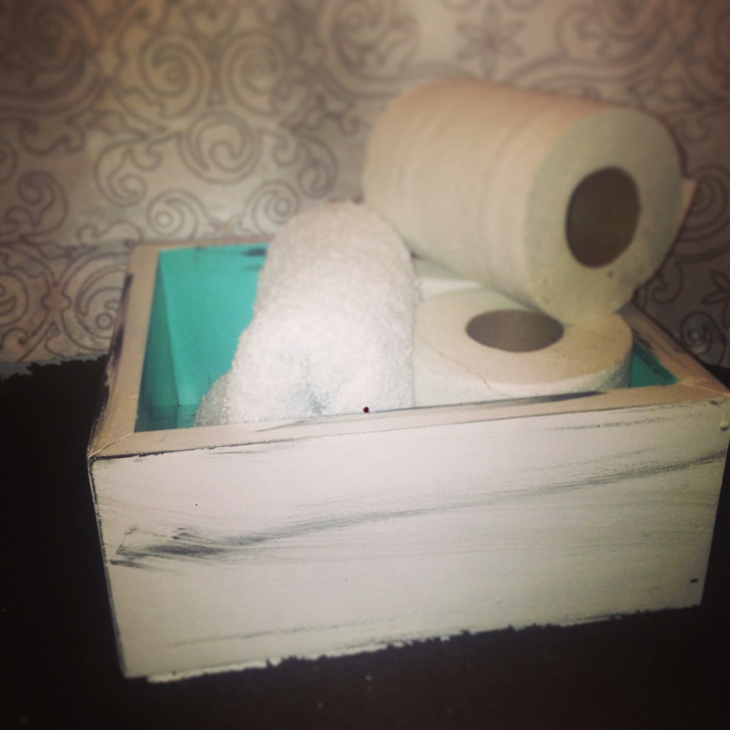 Cream and Teal Antiqued Bath Box