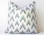 Grey and Natural triangle Designer Pillow Cover 18" Geometric Modern accent cushion chevron scales mountain peaks silver charcoal pewter ice