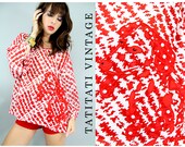 Vintage OOAK DOG Blouse Houndstooth Top // SHEER Flowy  Blouson //  Vintage Clothing by TatiTati Vintage on Etsy