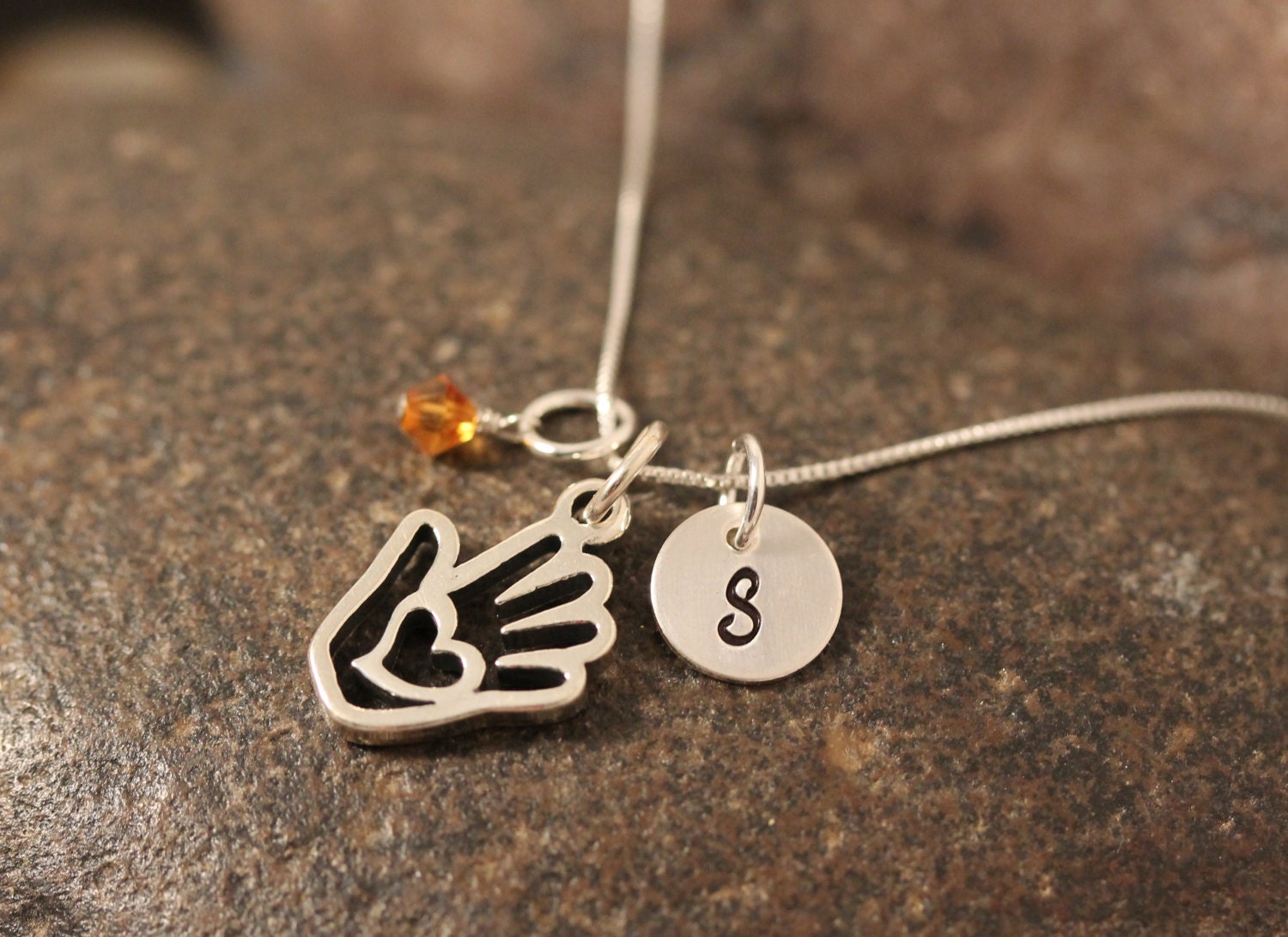 Sterling SIlver Mini Initial Hand Stamped Heart in Hand Charm Necklace