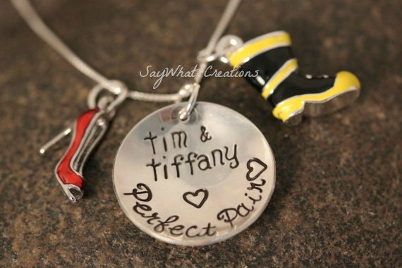 The Perfect Pair Fireman's Wife Personalized Boot and High Heel or Flip Flop Necklace Hand Stamped