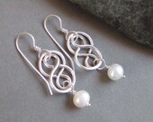 Freshwater White Pearl Drop Earrings Sterling Silver Earrings June Birthstone Jewelry Handmade Celtic Jewelry