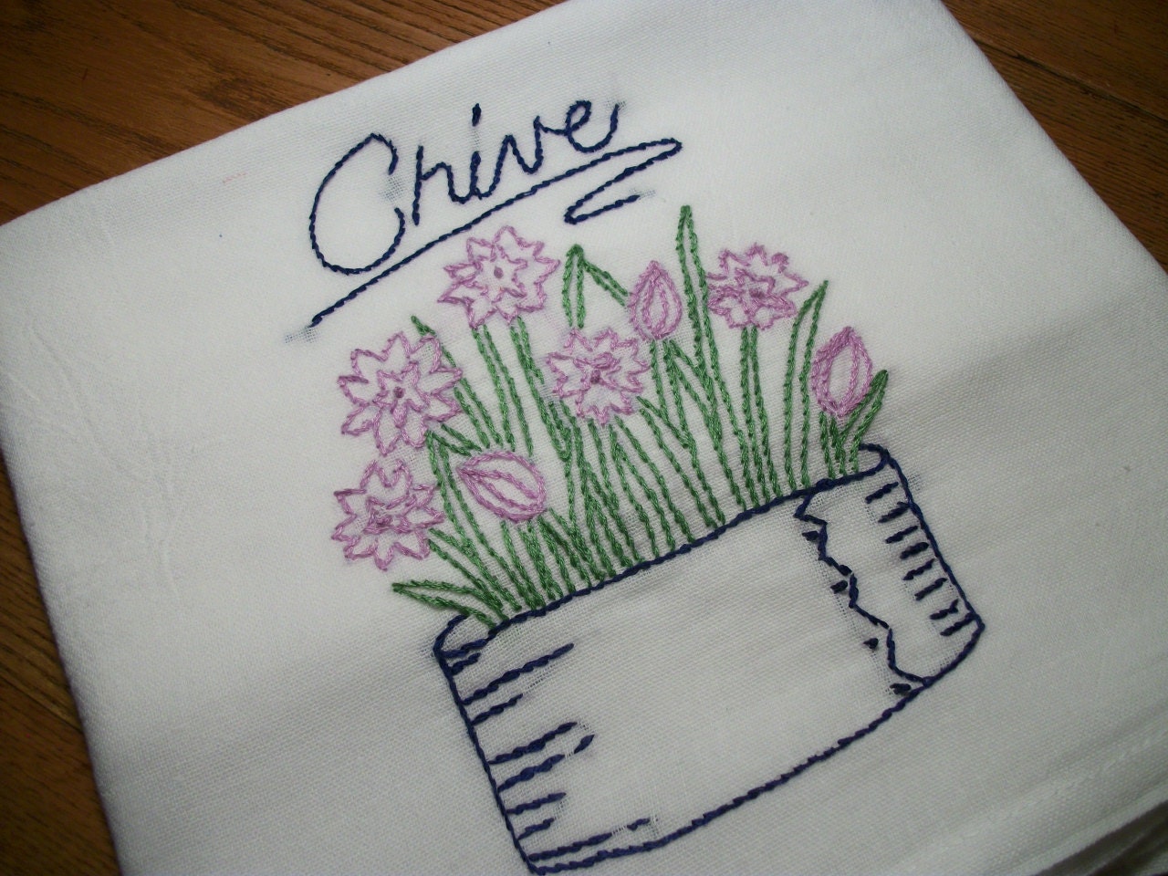 Dish Tea Towel with Herb Garden Design Hand by grandmachrissews