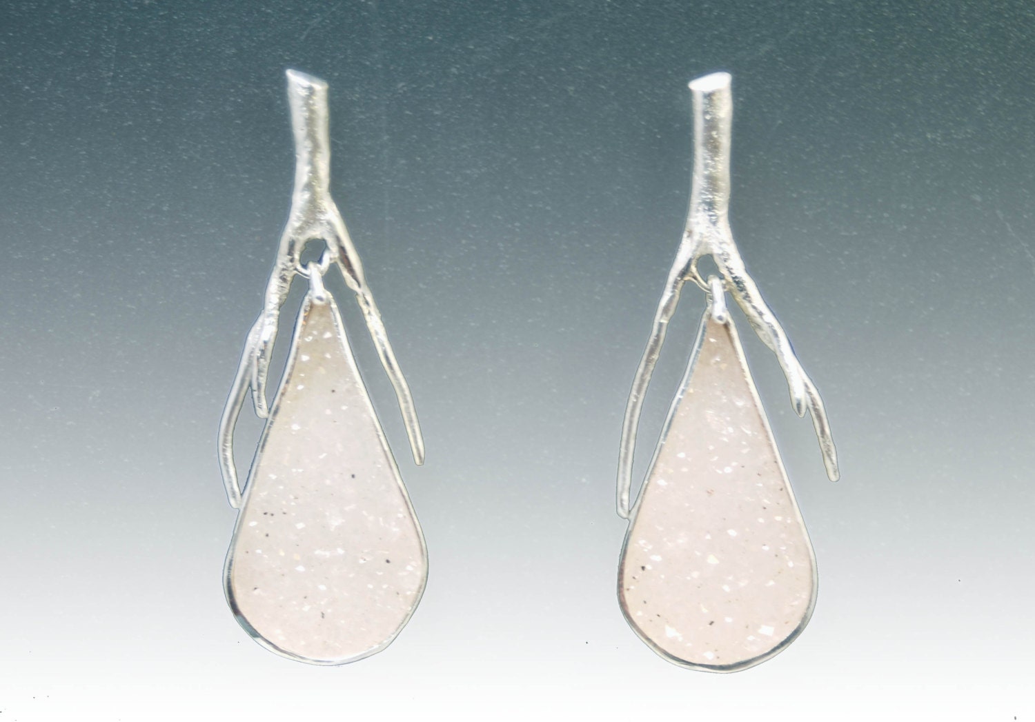 drusy twig earrings in sterling silver- made to order