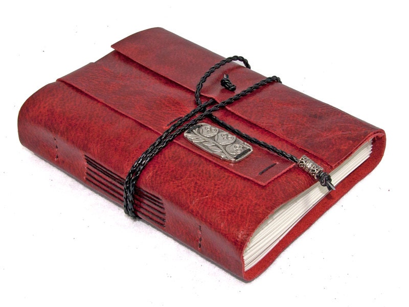 Red Leather Journal with Bookmark