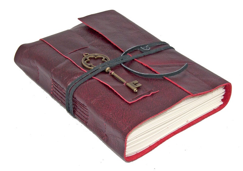 Red Leather Journal with Key Bookmark