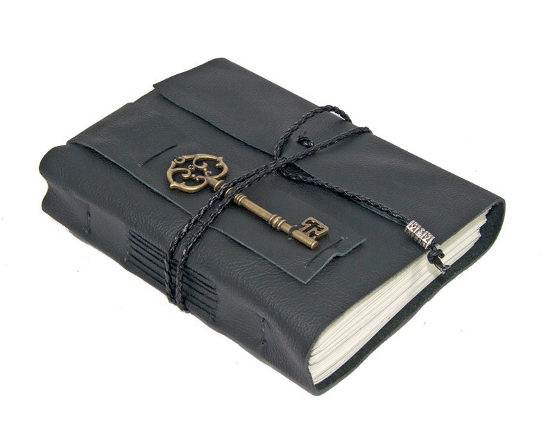 Black Leather Journal with Key Bookmark