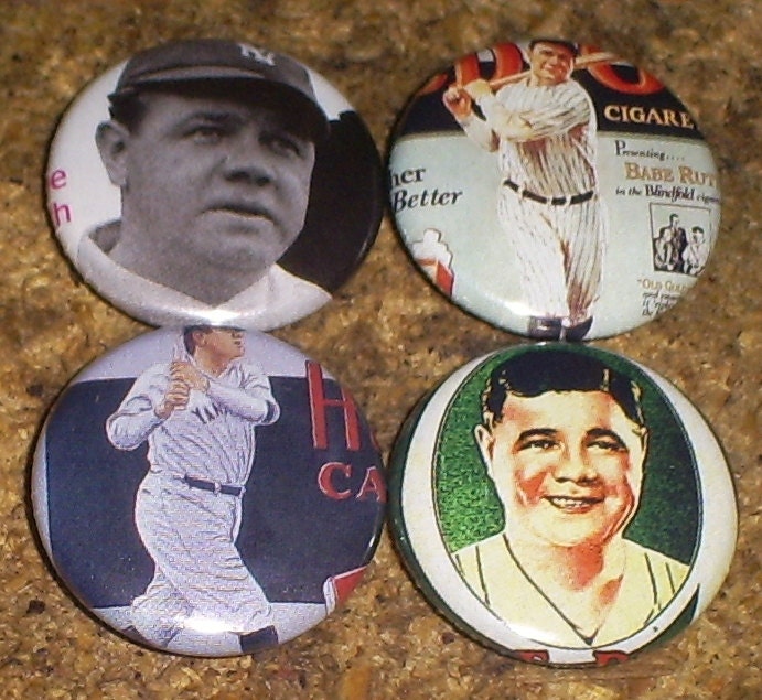 4 BABE RUTH one inch pin back buttons badge set