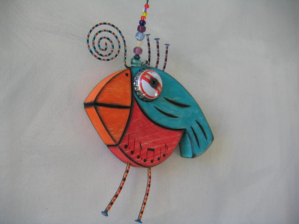 Song Bird 3, Original Found Object Sculpture, Wood Carving, Wall Art, by Fig Jam Studio