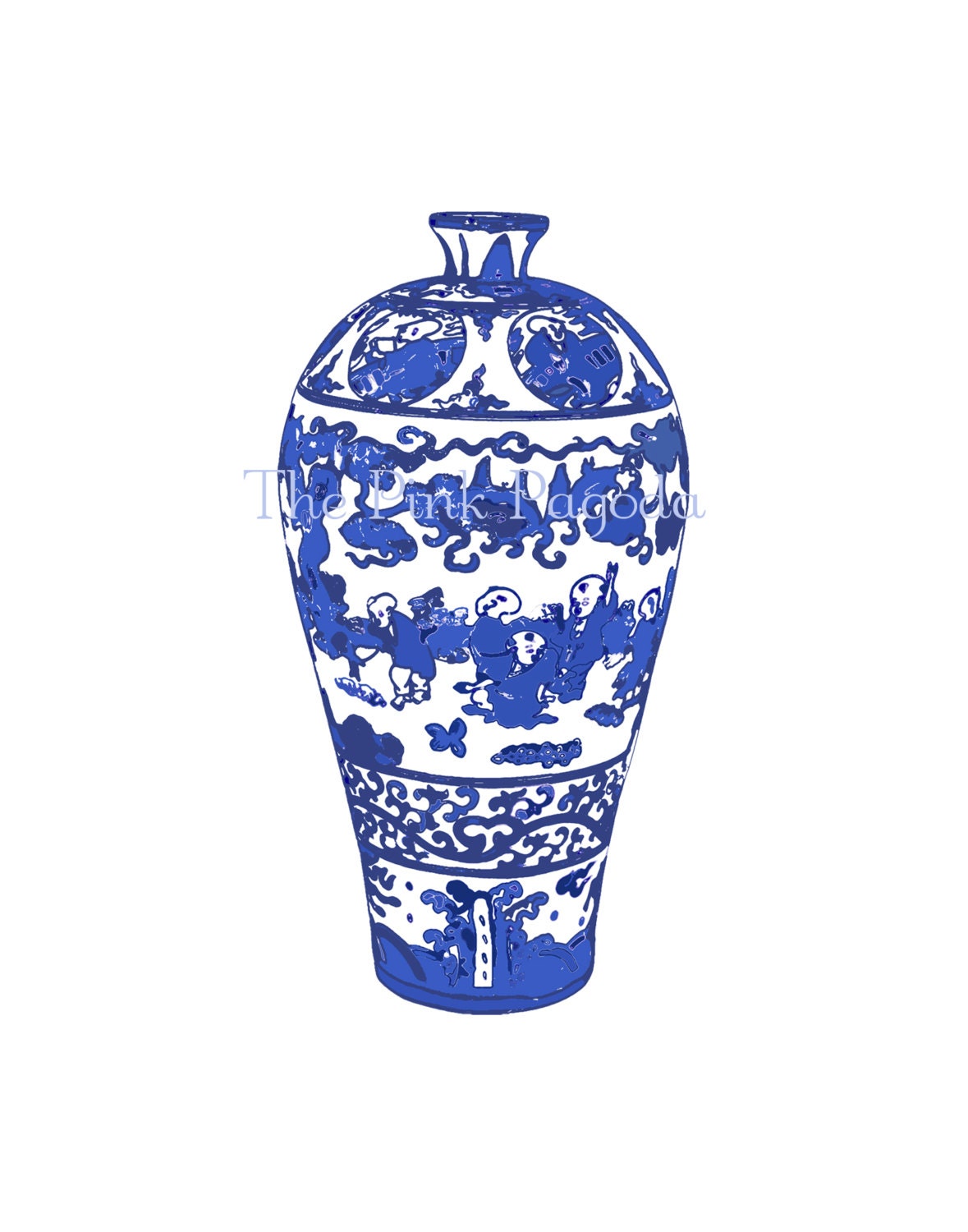 Set of Four Blue and White Chinese Vases 11x14 Giclee