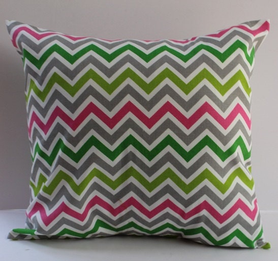 NEW - MultiColor Green/Pink/Chartruese/Gray and White Zig Zag Chevron 18" Pillow Cover