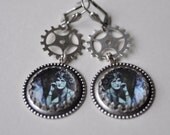 Clockwork Flapper Photo Earrings Silver Cogwheel Earrings