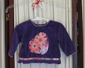 Reconstructed Recycled EcoFriendly Infant Girls' LS Purple Velour Top sz 12M Embellished with Purple Multi Floral