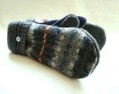 Wool Mittens GREY Fair Isle Sweater Wool, Felted Sweater Wool Fleece Lined WormeWoole