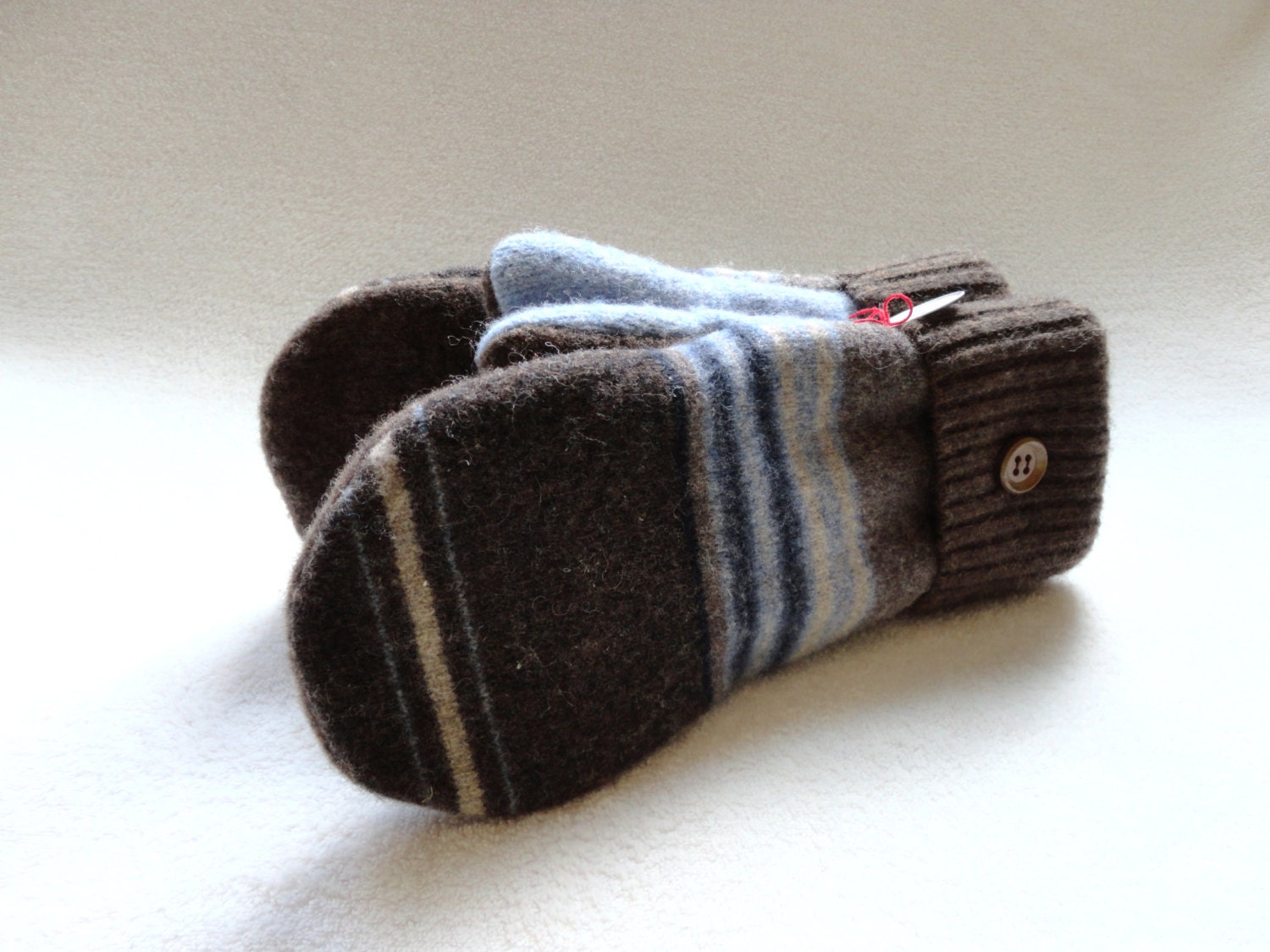 BROWN Mittens Wool Mittens Felted Sweater Wool Mittens Fleece Lined by WormeWoole