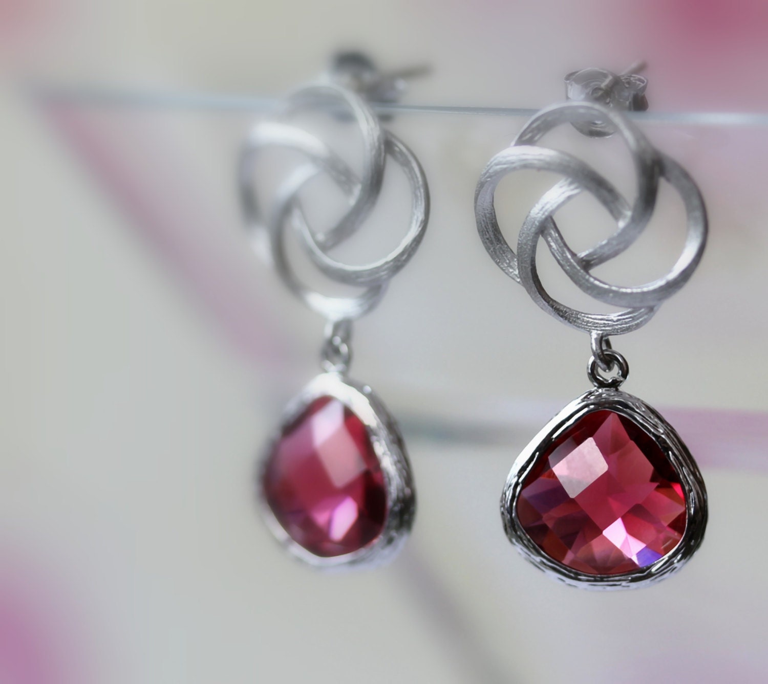 Red Raspberry Earrings, Silver Rose Post Earrings, Drop Earrings, Dangle Earrings, July Birthday Gift, Anniversary Gift, Bridal Jewelry