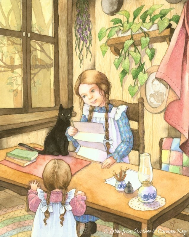 A Letter From Brother - Original Pioneer Girl Watercolor Painting