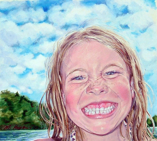Swimmer, original colored pencil by Margi Hopkins of Pepper Portraits LLC, framed.