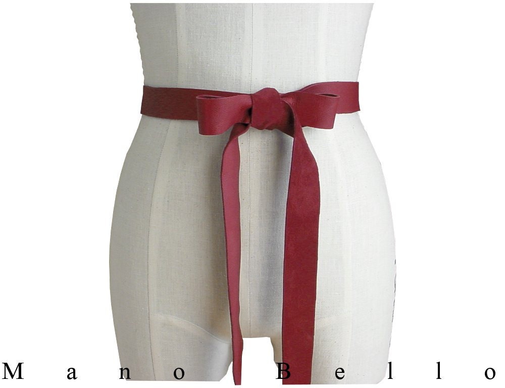 Oxblood Tie Belt Bow Belt Leather Ribbon Wedding dress belt Bridesmaid Sash XS  Small Medium Large XLarge