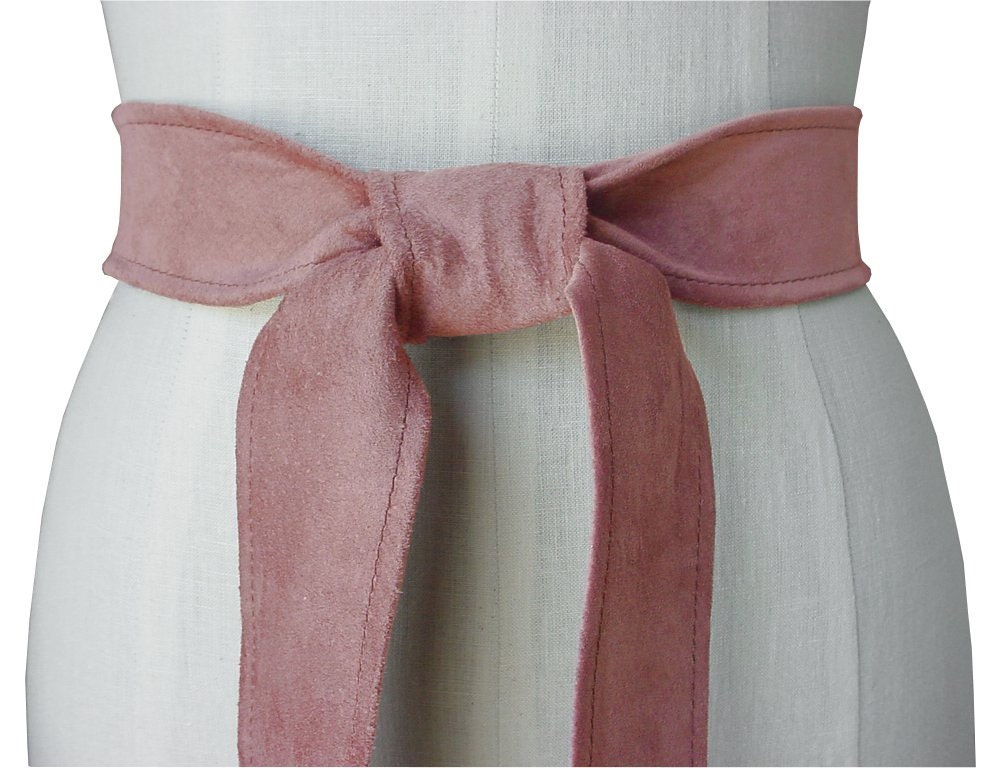 Mauve Suede Leather Tie Belt Soft Lamb Leather Basic Belt Collection Small Medium Large, in stock