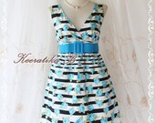 Miss Floral - Stripe And Roses Print Spring Summer Sundress Elegant Party Beach Tropical Dress S-M