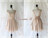 A Party Dress V Shape - Prom Party Cocktail Bridesmaid Dinner Wedding Night Backless Dress Beige/Nude Color