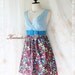 Miss Floral - Spring Summer Cutie Sundress Baby Blue Top Floral Skirt Elegant Sweet Party Cocktail Dress Small Size XS-S
