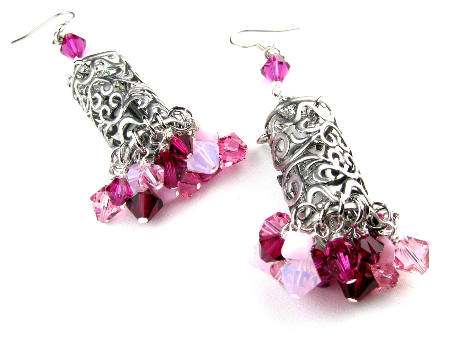 Fuchsia Filigree Barrel Cluster Earrings