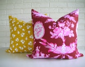 Decorative Pillow Cover - Cottage Chic Decor - Brown Hot Pink Toile - Mustard Floral - Girls Nursery