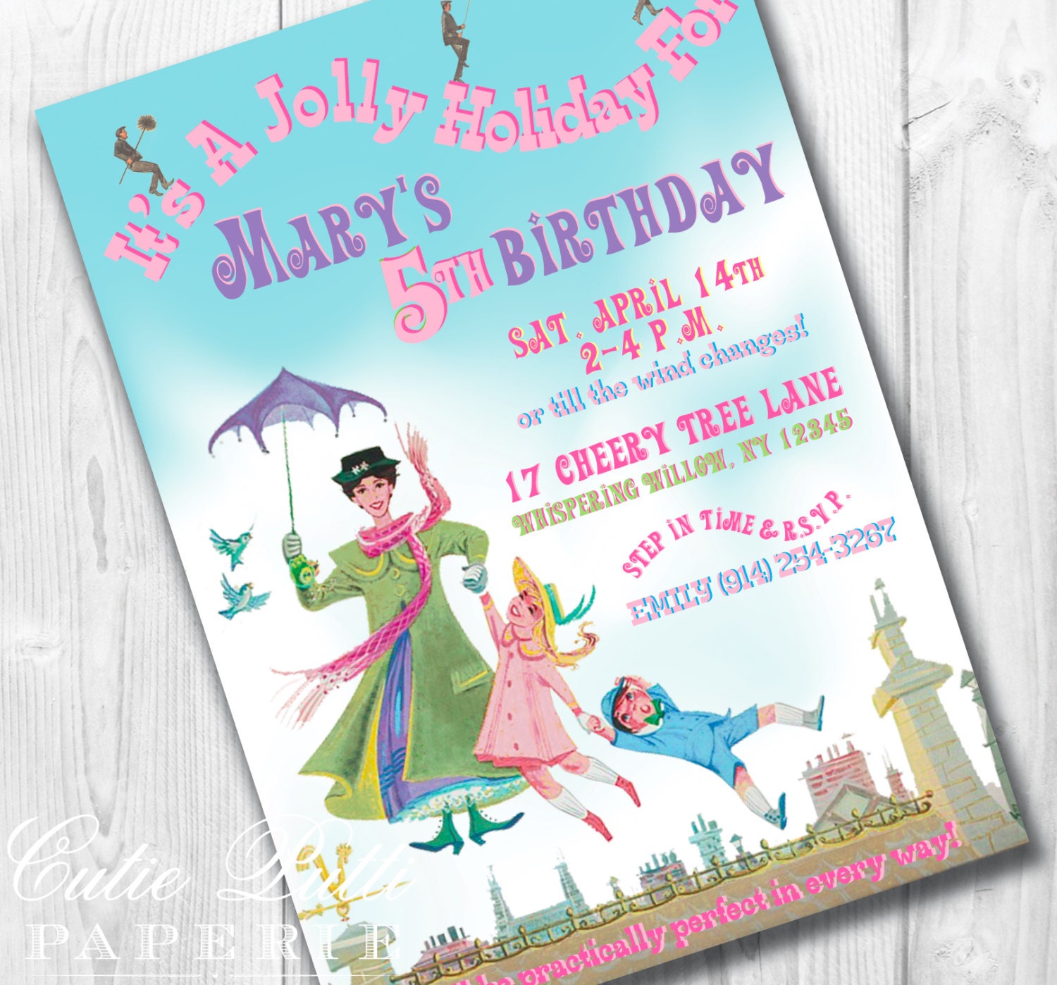Mary Poppins Vintage Party - PRINTABLE CUSTOMIZED INVITATION - Cutie Putti Paperie Il_570xn