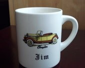 White Ceramic Vintage Chrysler Mug - "Jim" Chrysler Coffee Mug