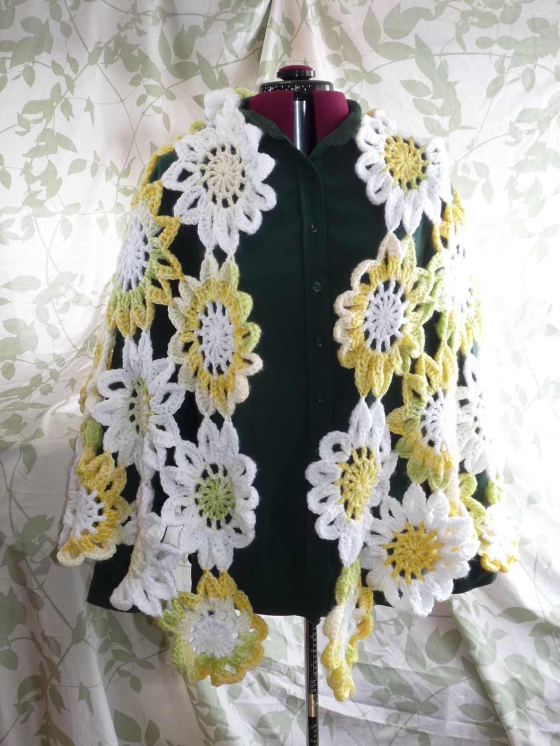 Flower Shawl Wrap Lemon Yellow and Cream Extra Soft