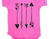 Arrows - Raspberry Sorbet Color Baby Bodysuit - Pink Baby Shirt with Black Arrows - Children's Clothing -  8 colors available